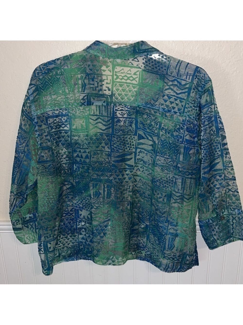 Vintage Jean jacket 3/4 Sleeve Button Down Lightweight semi sheer Shirt jacket - Picture 4 of 4